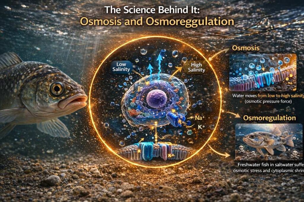 explain why a freshwater fish cannot survive in salt water