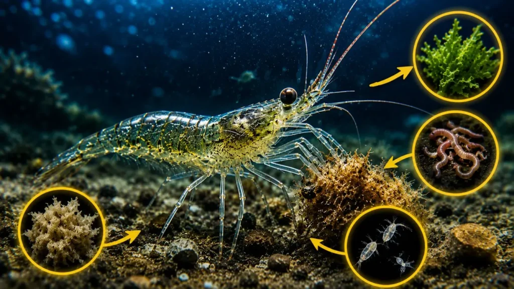 what do shrimp eat in the ocean?