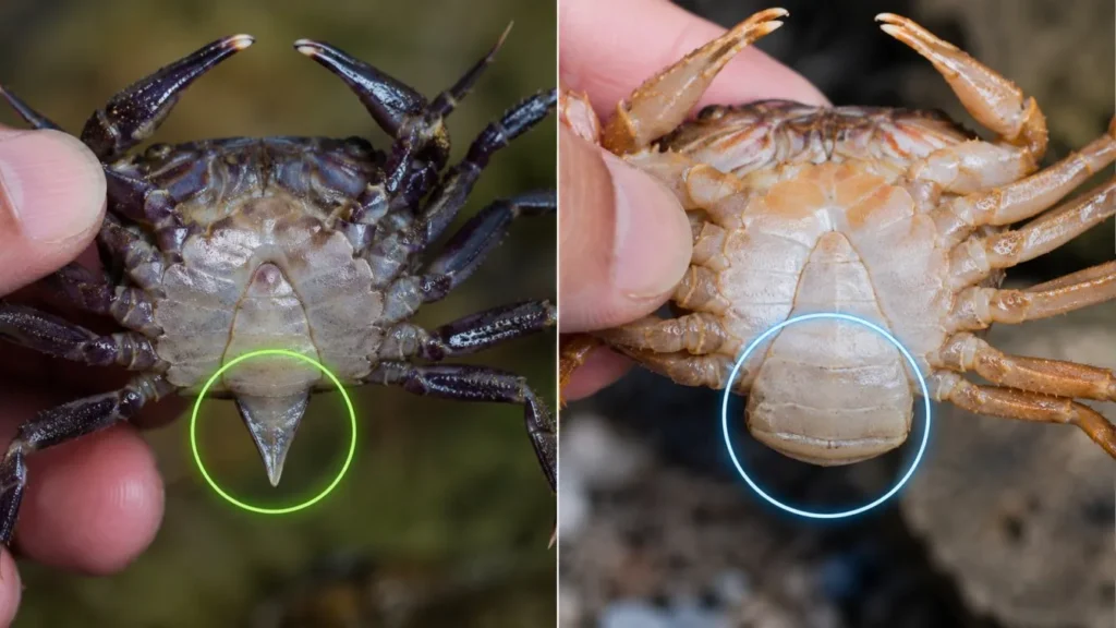 identifying the male vs female red claw crabs