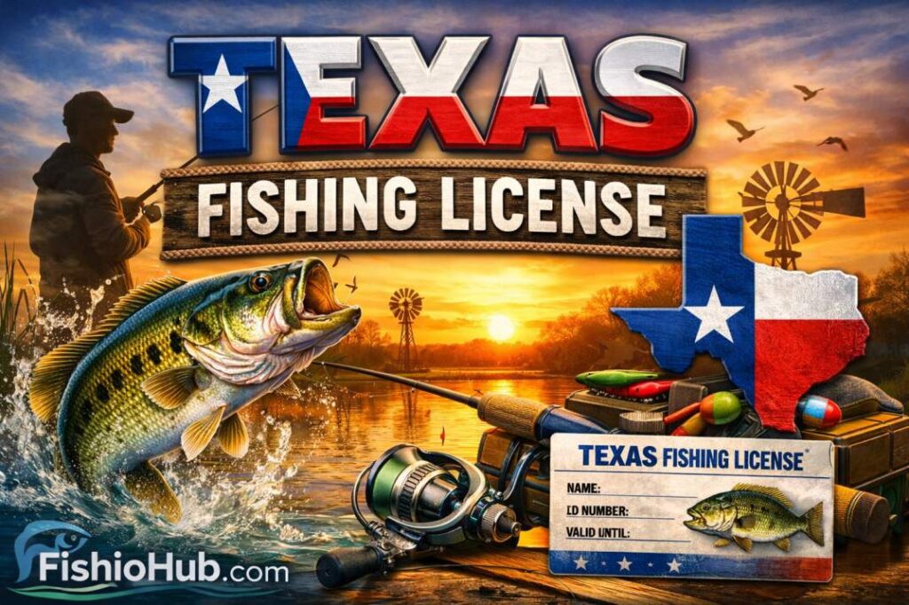 texas fishing license guide showing angler reading fishing regulations in texas