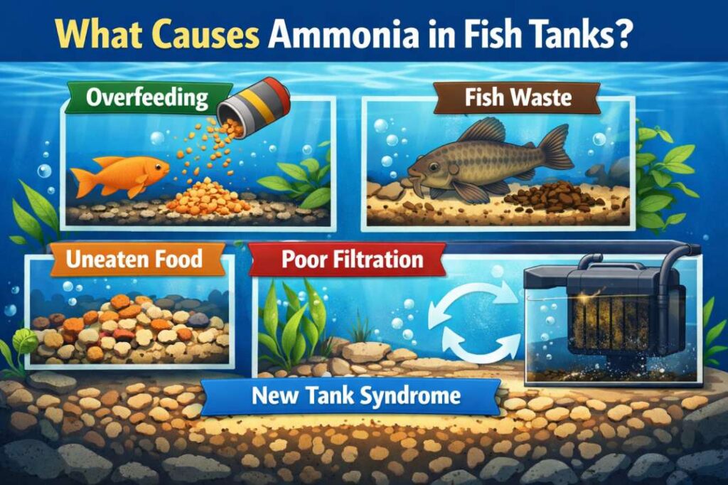 what causes high ammonia levels in fish tank
