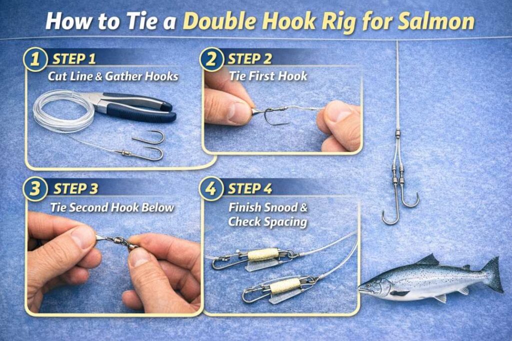 how to tie a double hook rig for salmon
