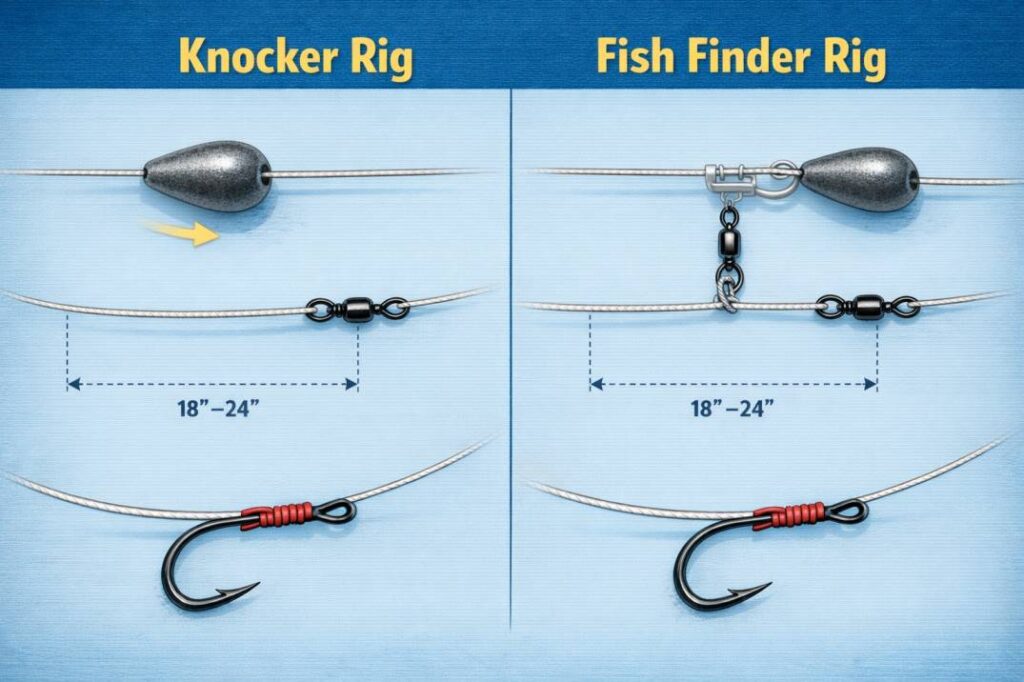 knocker rig vs fish finder rig