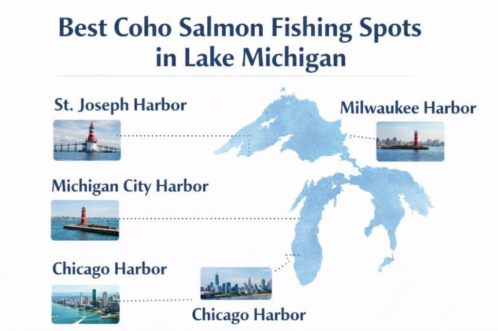 Best coho salmon spots on lake michigan map