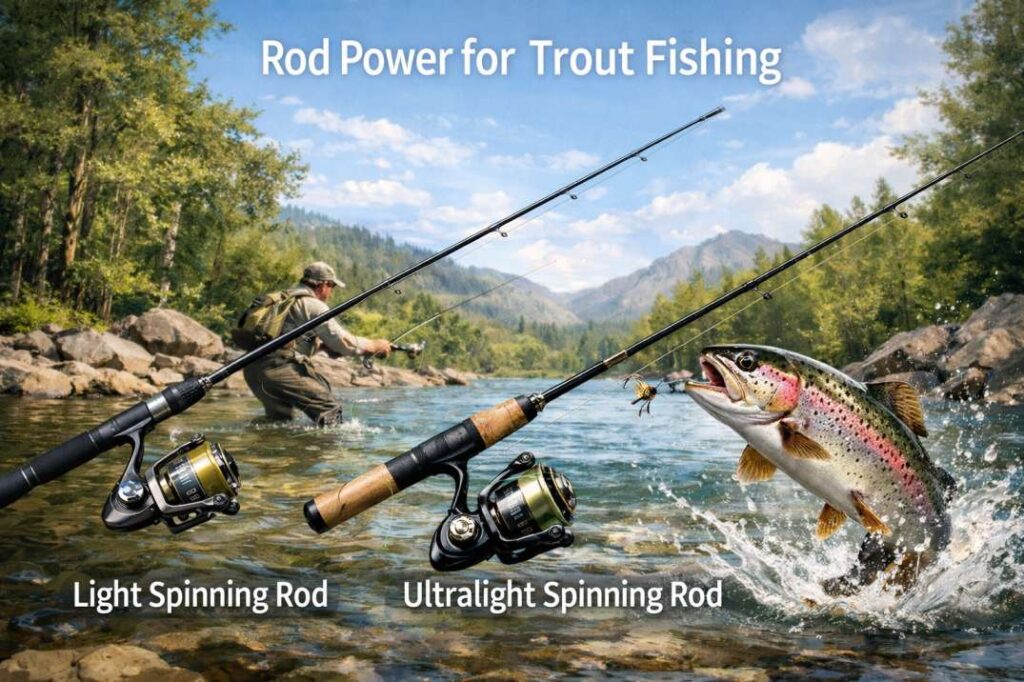 Trout fishing spinning rod setup