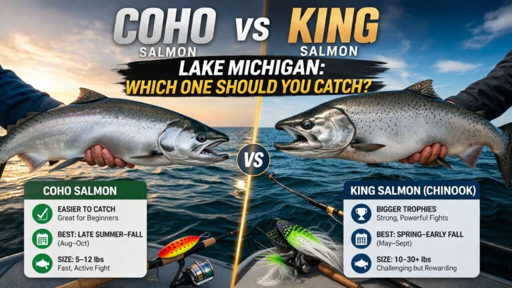 coho vs king salmon lake Michigan