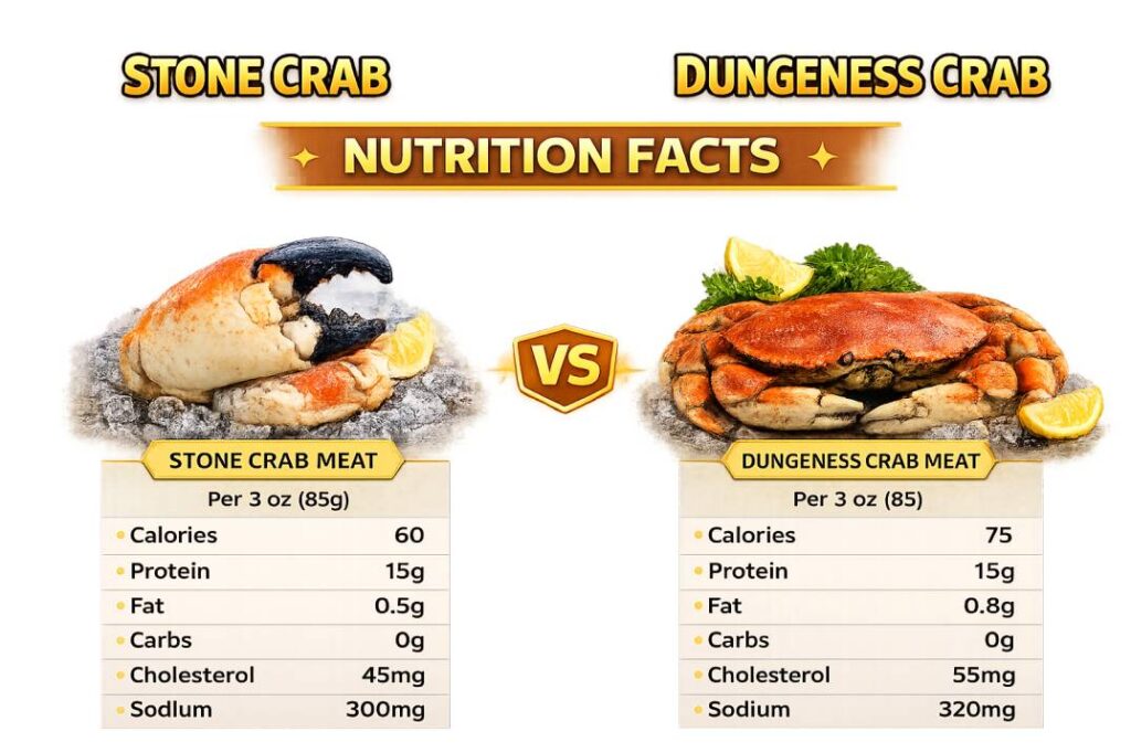 Stone Crab vs Dungeness Crab nutrition facts 