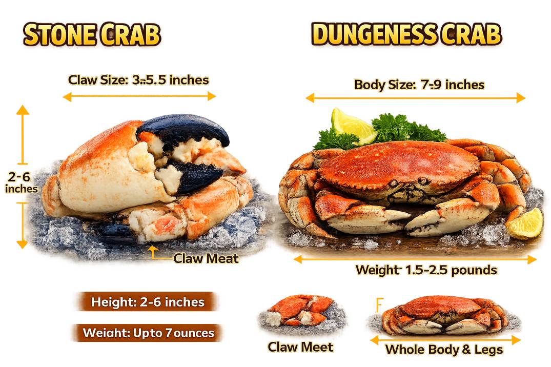 Stone crab vs dungeness crab size