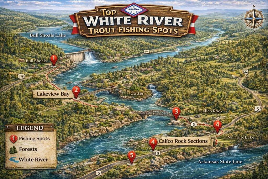 white river trout fishing map