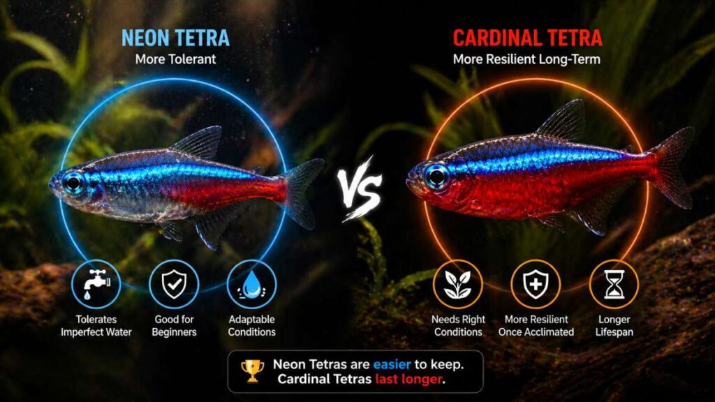 cardinal tetra vs neon tetra hardiness