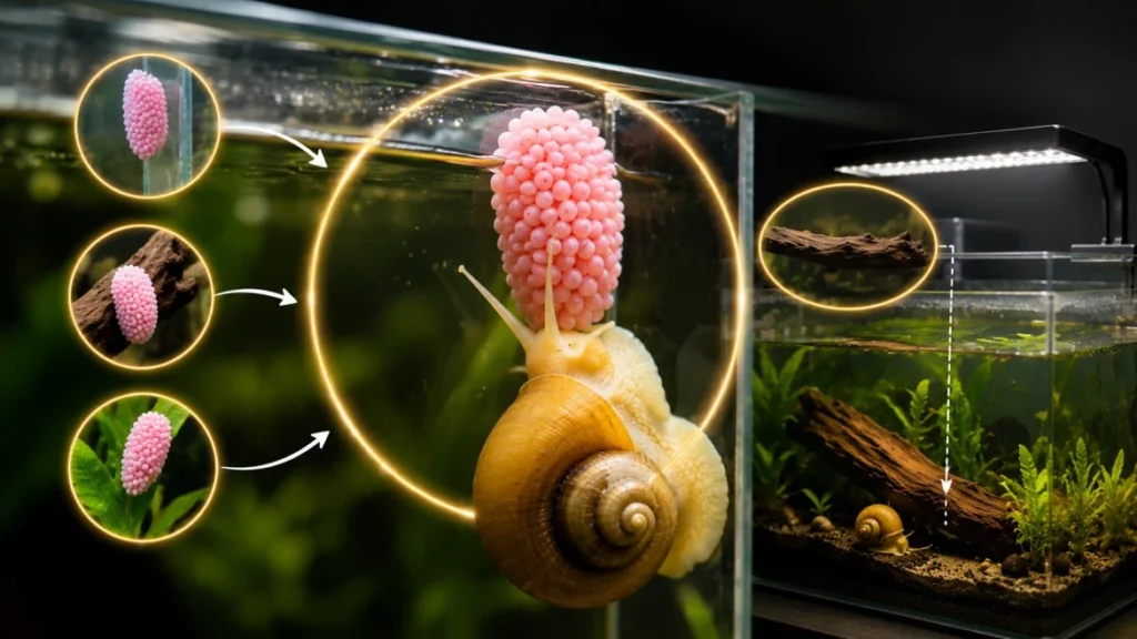 where do mystery snails lay their eggs?