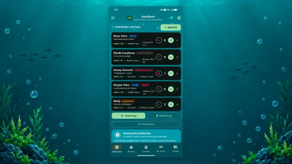 the best aquarium stock level calculator for freshwater stocking.
